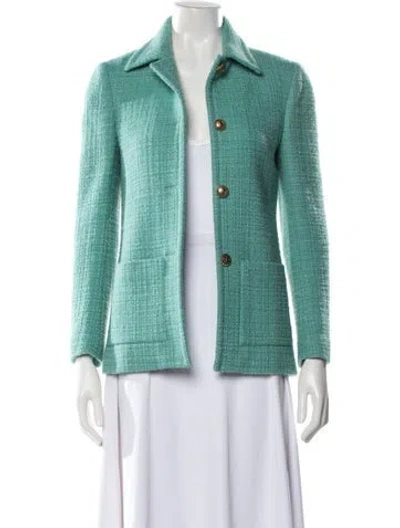 Pre-owned Saint Laurent Wool Tweed Pattern Jacket In Blue
