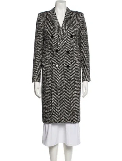 Pre-owned Saint Laurent Wool Tweed Pattern Peacoat In Black