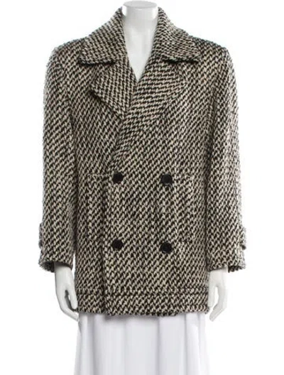 Pre-owned Saint Laurent Wool Tweed Pattern Peacoat In Neutral