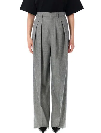 Saint Laurent Grey Pants With Pences And Belt Loops In Wool Woman