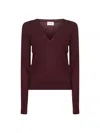 Saint Laurent Wool V-neck Pullover In Burgundy