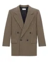 Saint Laurent Vichy Blazer Jacket In Brown