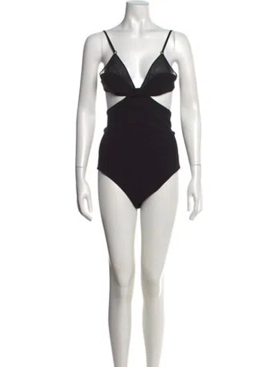 Pre-owned Saint Laurent Wool V-neck Bodysuit In Black