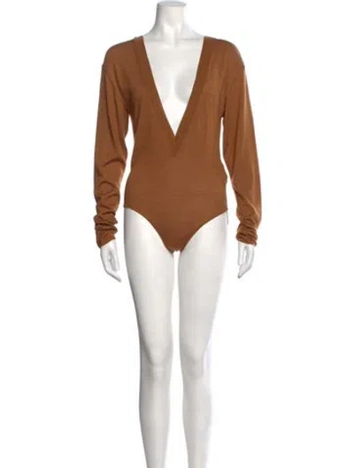 Pre-owned Saint Laurent Wool V-neck Bodysuit W/ Tags In Brown