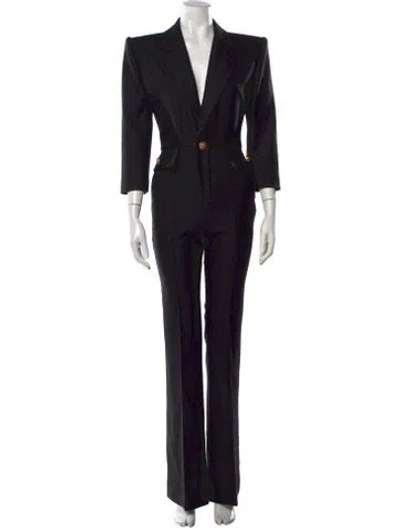 Pre-owned Saint Laurent Wool V-neck Jumpsuit W/ Tags In Black