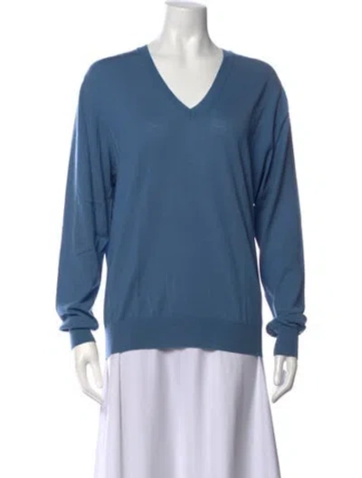 Pre-owned Saint Laurent Wool V-neck Sweater In Blue