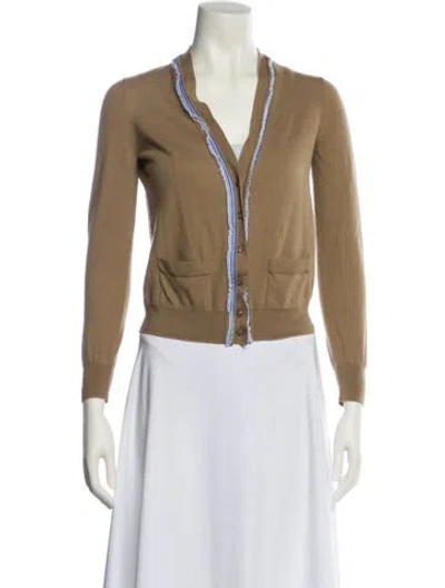 Pre-owned Saint Laurent Wool V-neck Sweater In Brown