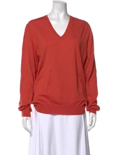 Pre-owned Saint Laurent Wool V-neck Sweater In Orange