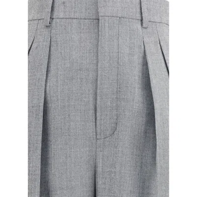 Saint Laurent Wool Wide Leg Pants In Gray