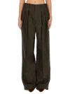 Saint Laurent High Waist Wide Leg Wool Trousers In Brown