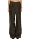 Saint Laurent High Waist Wide Leg Wool Trousers In Brown