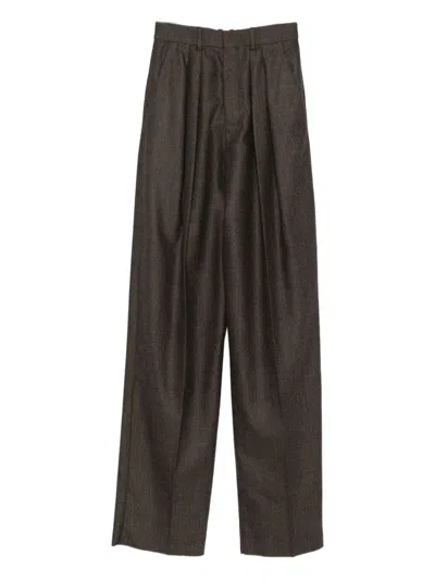 Saint Laurent Wool Wide Leg Pants In Brown