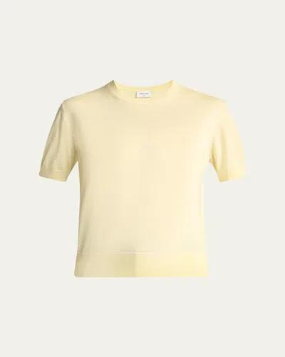 Saint Laurent Wool-cashmere Short-sleeve Top In Yellow