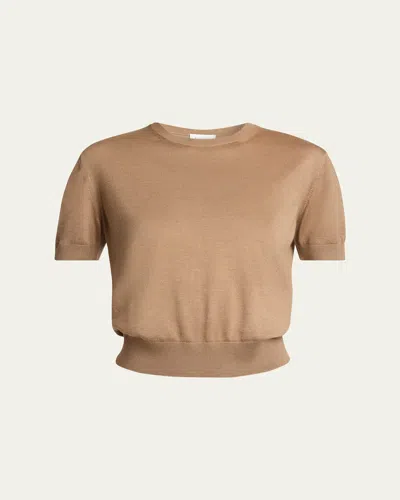 Saint Laurent Wool-cashmere Short-sleeve Top In Brown