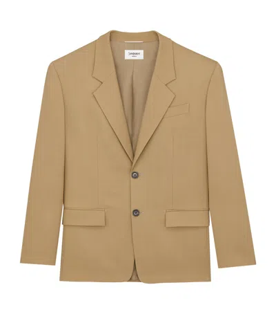 Saint Laurent Wool-mohair Single-breasted Blazer In Neutral