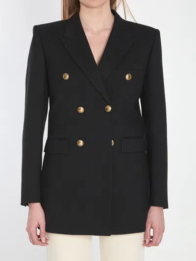 Saint Laurent Woolò Double-breasted Jacket In Black