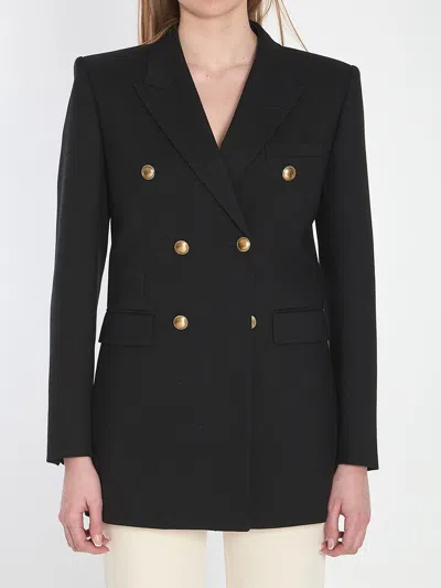 Saint Laurent Woolò Double-breasted Jacket In Black