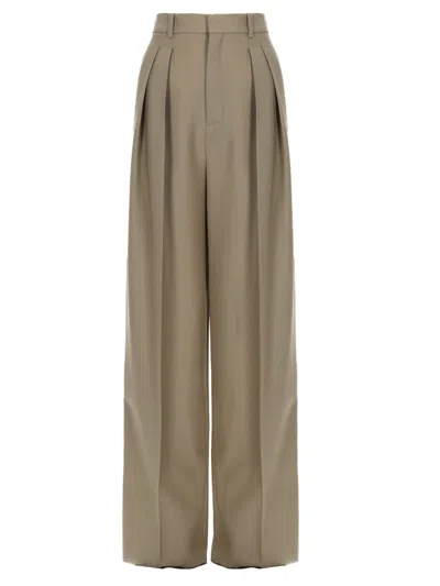 Saint Laurent Wool-silk Tailored Pants In Beige