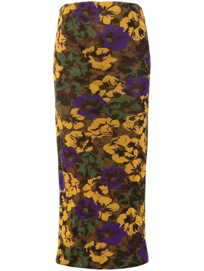 Saint Laurent Floral-print Tulle Midi Dress In Noirmultic
