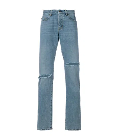 Saint Laurent Worn Low-waisted Jeans In Blue