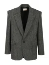 Saint Laurent Oversized Single-breasted Herringbone Wool Jacket In Gold