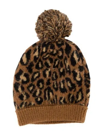 Pre-owned Saint Laurent Woven Animal Printed Beanie Hat In Brown