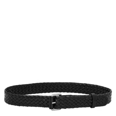 Saint Laurent Woven Leather Motorcycle Belt In Black