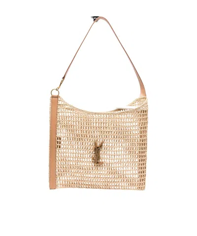 Saint Laurent Woven Shoulder Bag In Brown