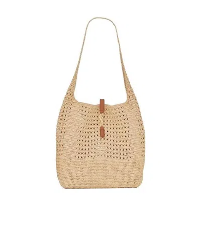 Saint Laurent Woven Shoulder Bag In Nude