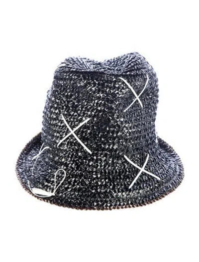 Pre-owned Saint Laurent Woven Stitched Straw Bucket Hat In Black
