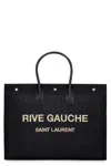 Saint Laurent Embroidered Logo Raffia Tote In Black