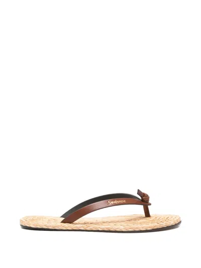 Saint Laurent Woven-sole Leather Sandals In Brown