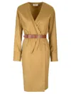 Saint Laurent Wrap Midi Dress In Beige