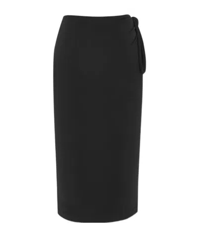 Saint Laurent Wrap Midi Pencil Skirt In Black