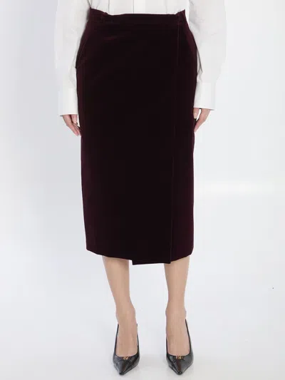 Saint Laurent Wrap Skirt In Velvet In Red