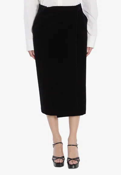 Saint Laurent Wrap Velvet Skirt In Black