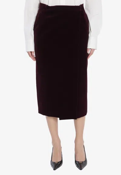 Saint Laurent Wrap Velvet Skirt In Burgundy