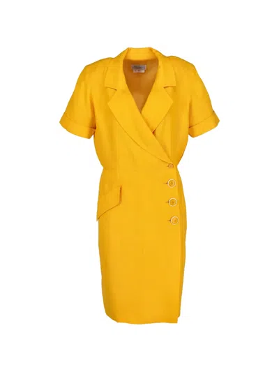 Pre-owned Saint Laurent Wrap-style Button-down Mini Dress In Yellow
