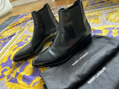 Pre-owned Saint Laurent Wyatt 30 Black Leather Chelsea Boot