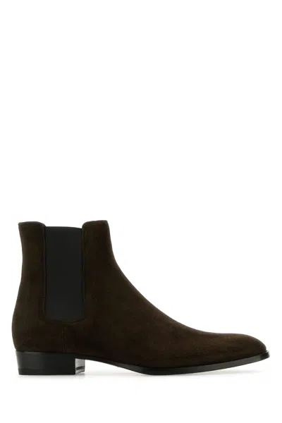 Saint Laurent Man Ankle Boots Dark Green Size 12 Soft Leather
