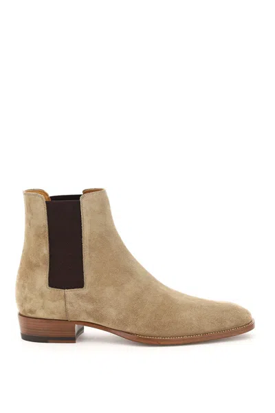 Saint Laurent Wyatt 30 Suede Boots In Beige