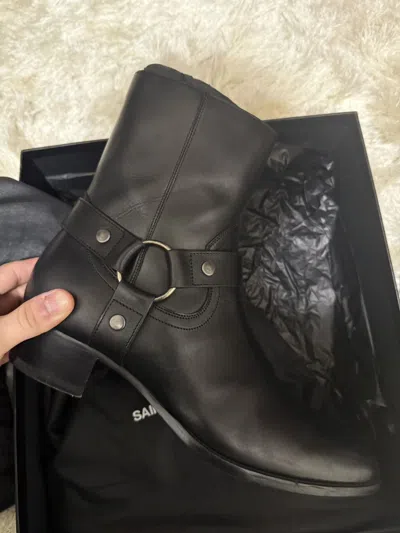 Pre-owned Saint Laurent Wyatt 40 Harness Boots In Black