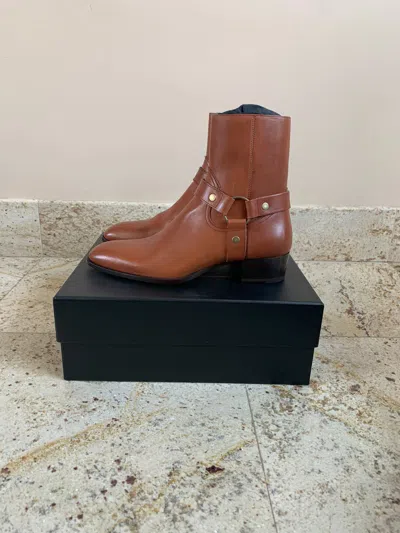 Pre-owned Saint Laurent Wyatt 40 Harness Boots In New Papaya