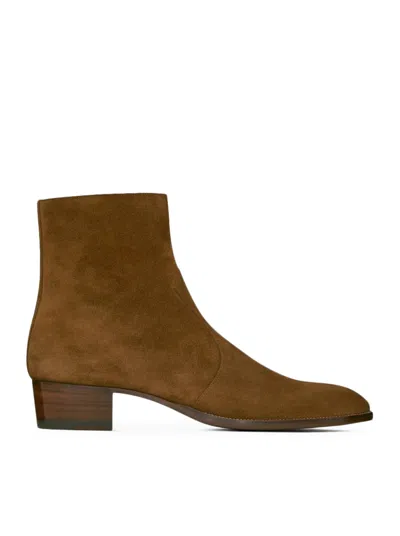 Saint Laurent Wyatt Brown Suede Ankle Boots