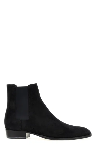 Saint Laurent Wyatt 30mm Suede Chelsea Boots In Black