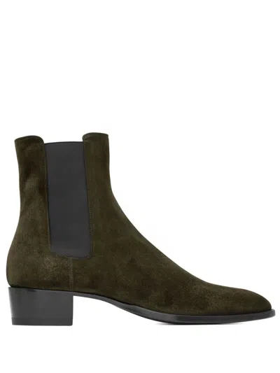 Saint Laurent Wyatt Ankle Boots In Green