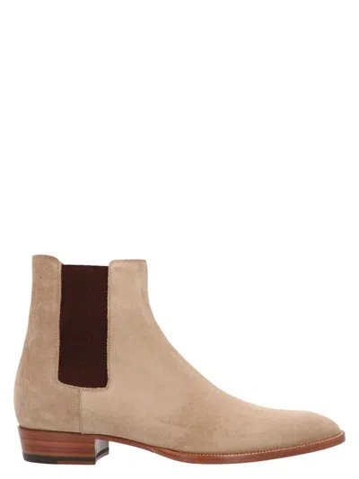 Saint Laurent 'wyatt' Ankle Boots In Nude