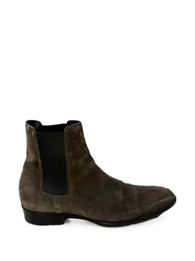 Pre-owned Saint Laurent Wyatt Chelsea Ankle Boots In Brown