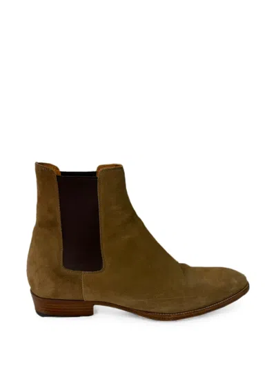 Pre-owned Saint Laurent Wyatt Chelsea Ankle Boots In Neutral