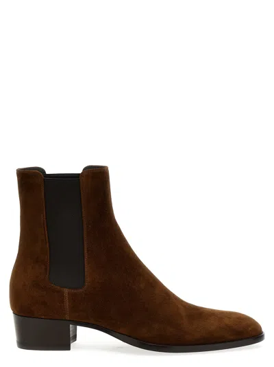 Saint Laurent Brown Brown Wyatt Suede Chelsea Boots